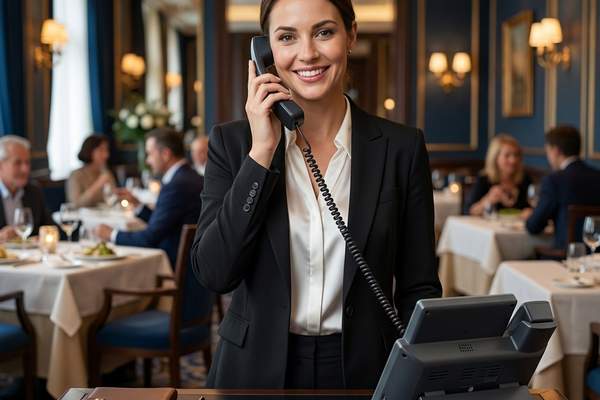 Hostess stand with desk phone